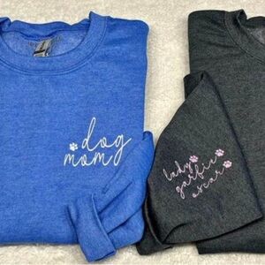 Custom dog and cat mom crewneck sweaters that I embroider with your dog/cat